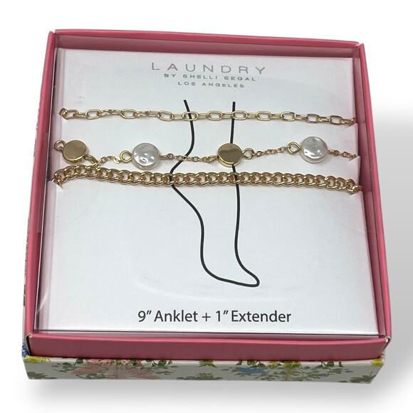 Laundry by Shelli Segal Gold-Tone Anklet Set. Pearl & Coin Charms. New in Box - Picture 1 of 3